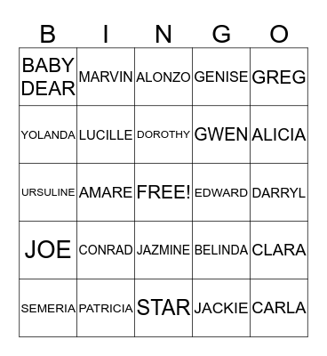 Jones Family BINGO Card