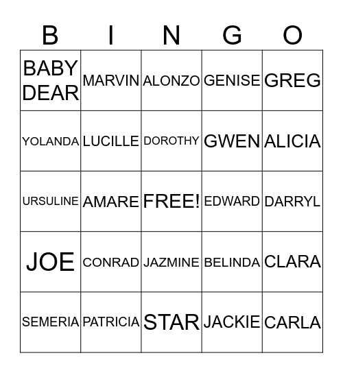 Jones Family BINGO Card