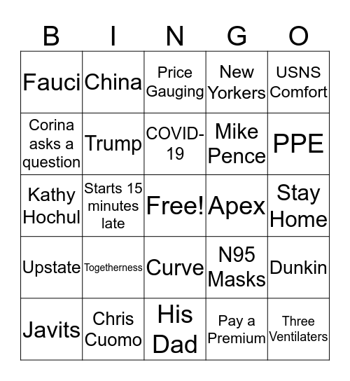 Cuomo Pressers Bingo Card