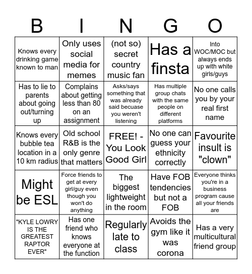 YLGG Quarantine Bingo Card