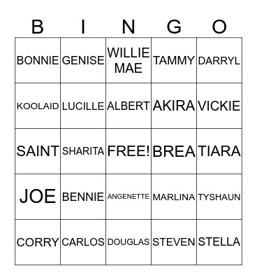 Jones Family BINGO Card