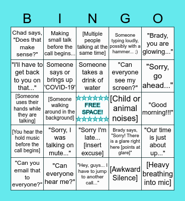 Conference Call/Team Sync BINGO!!! ♡ Bingo Card