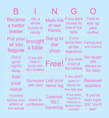 I.S.L.I Bingo Card