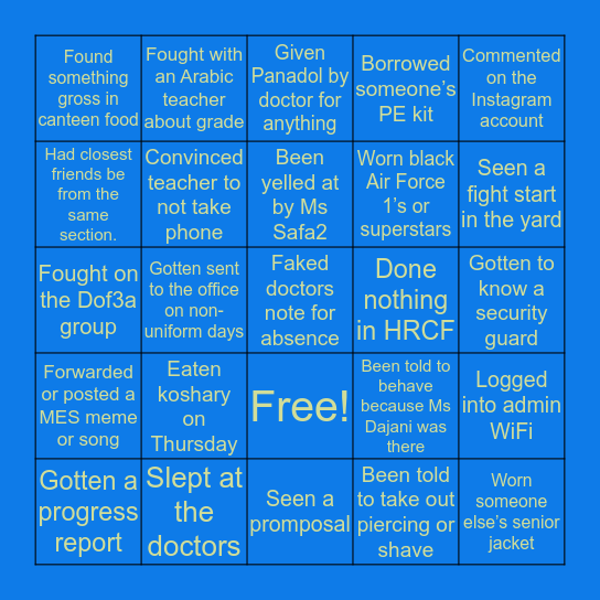 MES Cairo Bingo Card