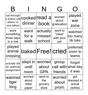 CB East Quarantine Bingo Card
