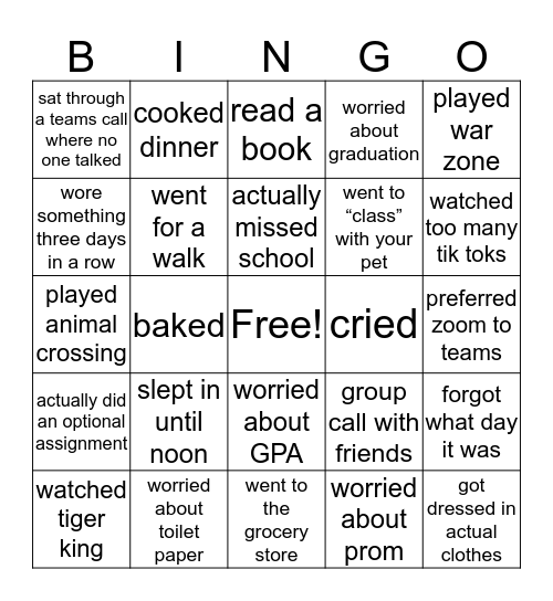 CB East Quarantine Bingo Card