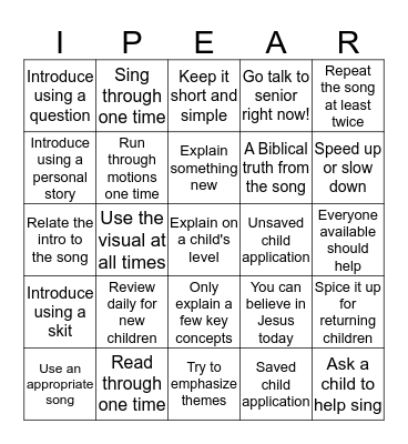 Making Song Time Meaningful Bingo Card