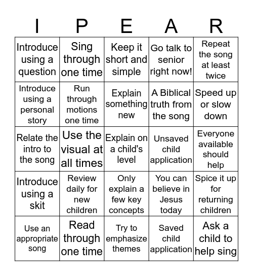 Making Song Time Meaningful Bingo Card