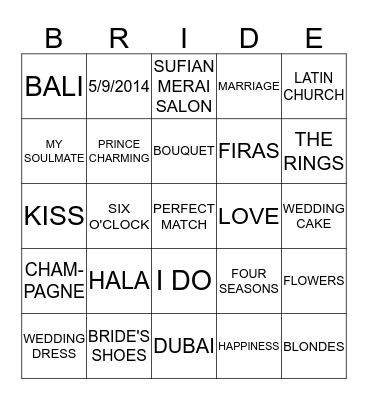 BRIDAL BINGO Card