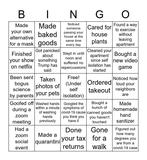 Quarantine Bingo Card