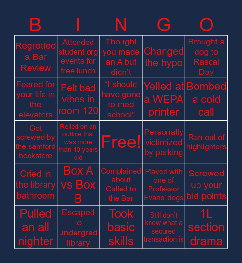 Cumberland School of Law Bingo Card