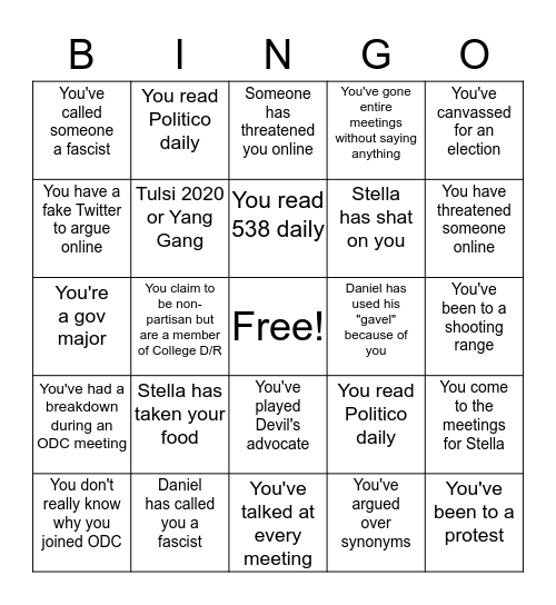 Open Debate Club Bingo Card