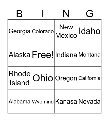 United States Bingo! Bingo Card