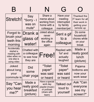 Remote Work Bingo Card