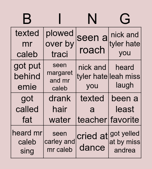 the centre Bingo Card