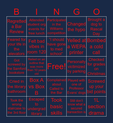 Cumberland School of Law Bingo Card