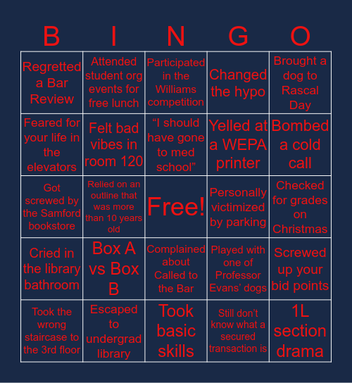 Cumberland School of Law Bingo Card