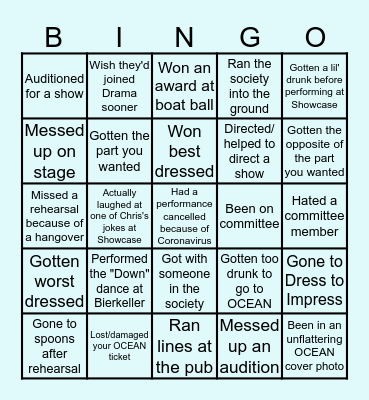NTU Drama Bingo Card