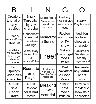 Community Activities Bingo Card