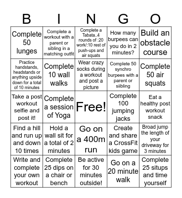 CrossFit kids BINGO Card