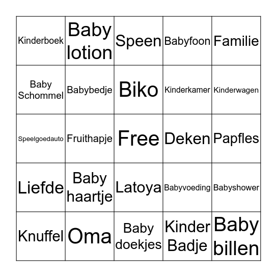 Babyshower Bingo Card