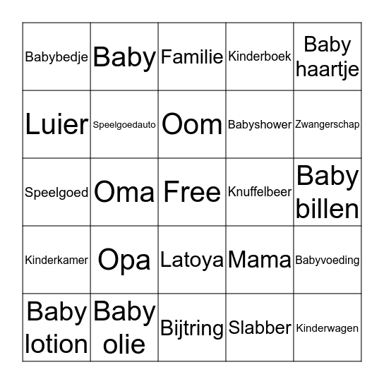 Babyshower Bingo Card