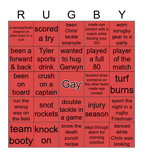 SUPER SEXY SCRUGBY BINGO Card