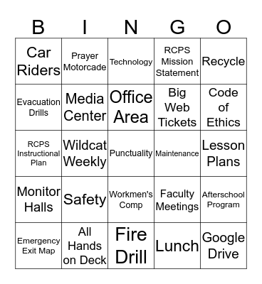 Faculty Meeting Bingo Card