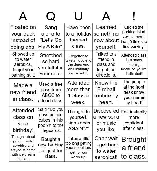 Ultimate Water Aerobics Bingo! Bingo Card