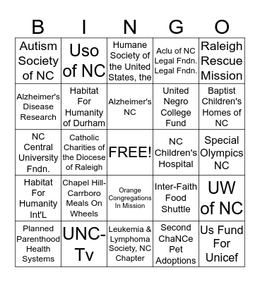 Charit Bingo Card