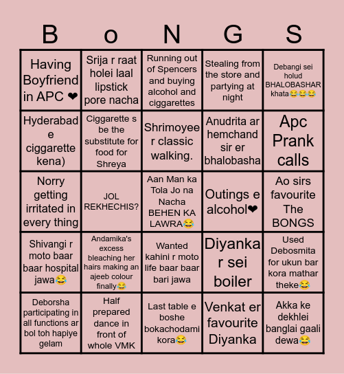 Bongs Bingo Card