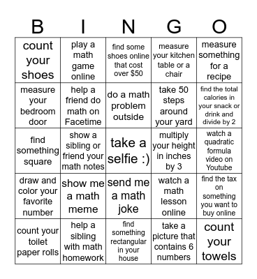 MATH FUN Bingo Card