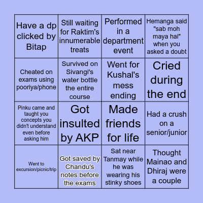 TU Chemistry batch 2019 Bingo Card