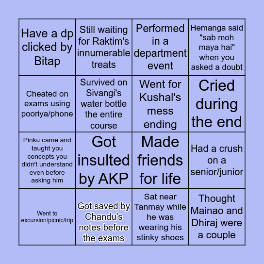 TU Chemistry batch 2019 Bingo Card