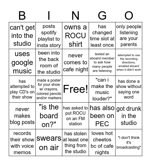 ROCU bingo Card