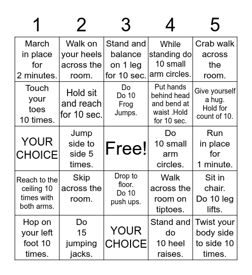 Get Moving BINGO Card