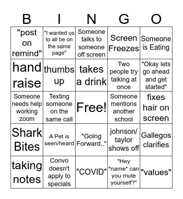Zoom Bingo Card