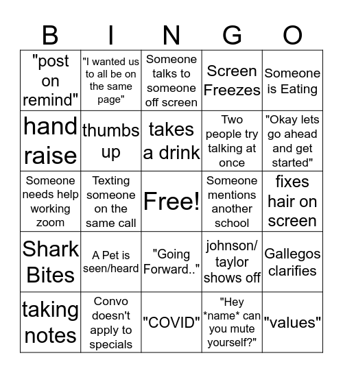 Zoom Bingo Card