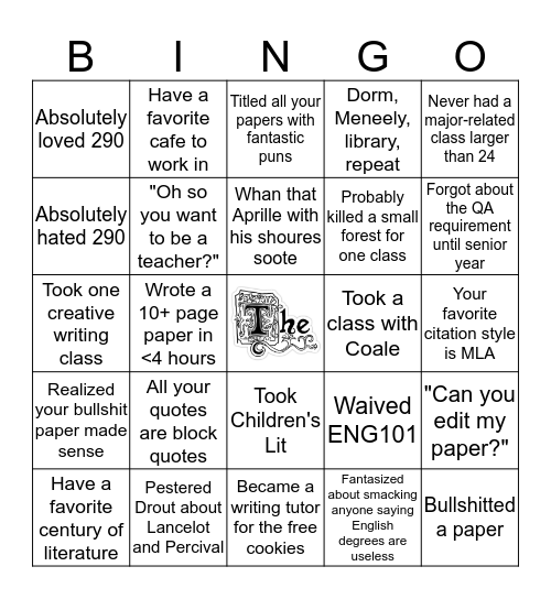 Wheaton English Major Bingo Card