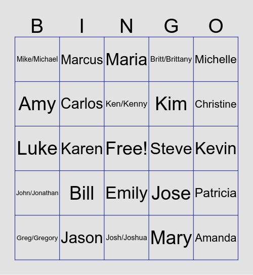 Name Bingo! Bingo Card