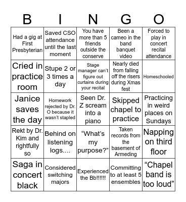 Wheaton Conservatory Bingo Card