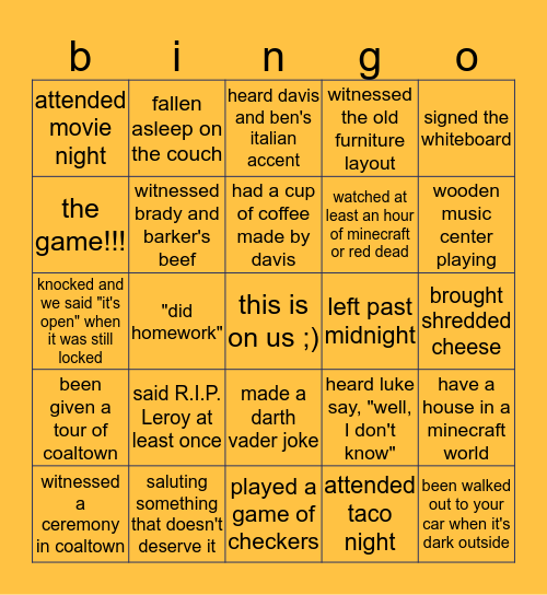 the cave bingo Card