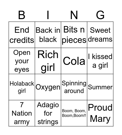 Rock N Roll Bingo (2) Bingo Card