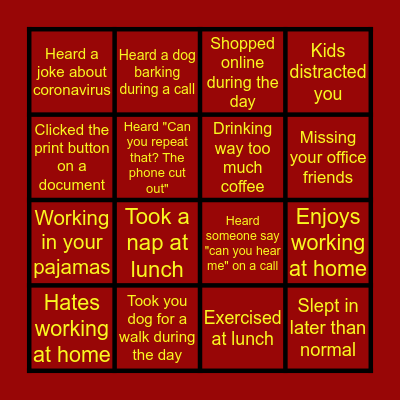 Working from Home BINGO! Bingo Card