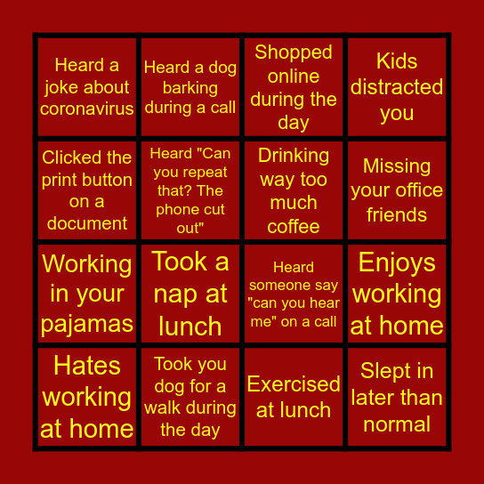 Working from Home BINGO! Bingo Card