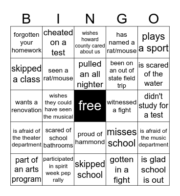 HAMMOND HIGH Bingo Card