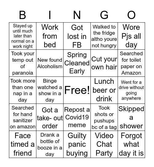 Quarantine Bingo Card
