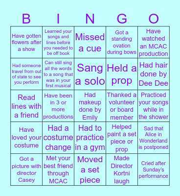 MCAC Cast Bingo! Bingo Card