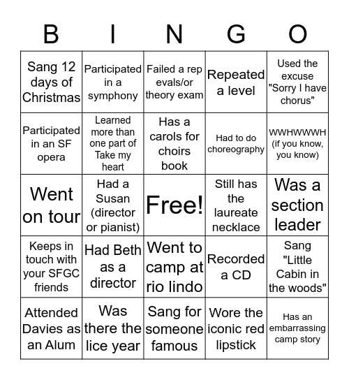 SFGC Alum Edition Bingo Card