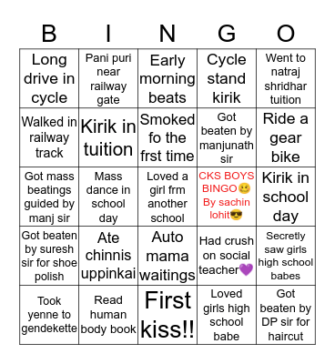 CKS BOYS Bingo Card